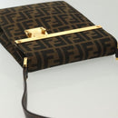 FENDI Zucca Canvas Shoulder Bag Black Brown Auth 129768-6