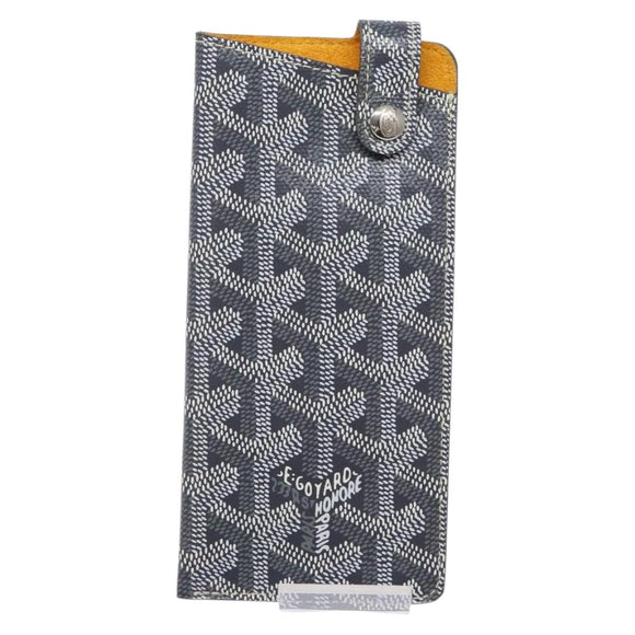 GOYARD Herringbone Glasses Case Leather Gray Silver Auth 129770M