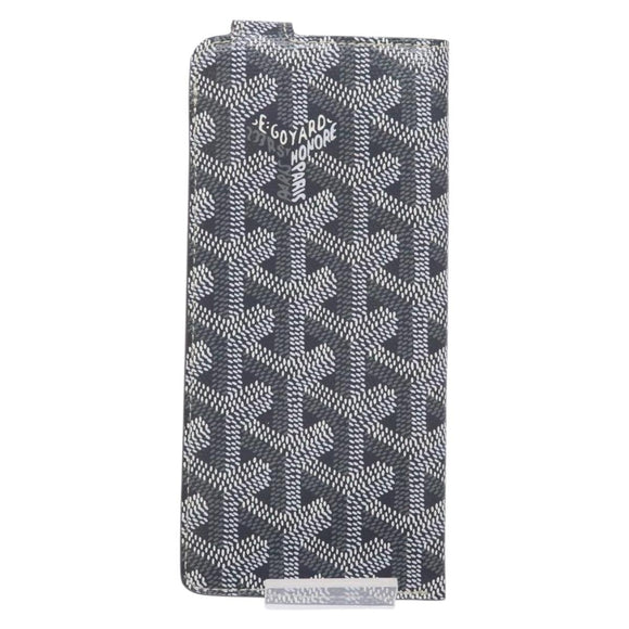 GOYARD Herringbone Glasses Case Leather Gray Silver Auth 129770M