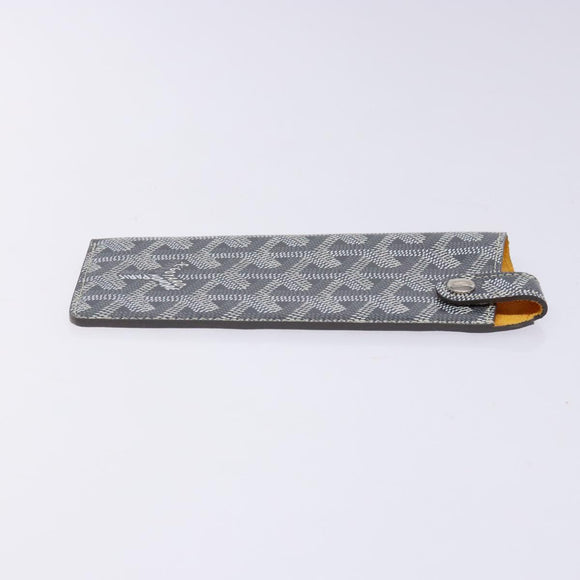 GOYARD Herringbone Glasses Case Leather Gray Silver Auth 129770M
