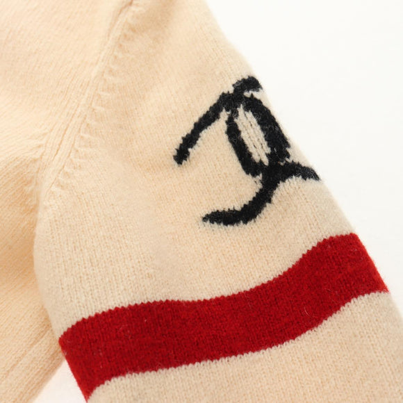 CHANEL Sweater Wool Beige Red black CC Auth 129782M
