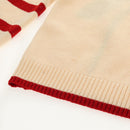 CHANEL Sweater Wool Beige Red black CC Auth 129782M-16