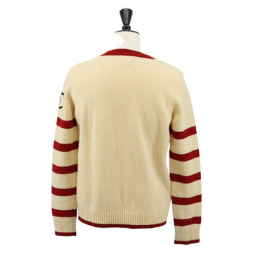 CHANEL Sweater Wool Beige Red black CC Auth 129782M - 0