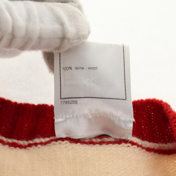 CHANEL Sweater Wool Beige Red black CC Auth 129782M