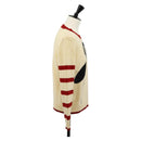 CHANEL Sweater Wool Beige Red black CC Auth 129782M-4