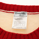CHANEL Sweater Wool Beige Red black CC Auth 129782M-6