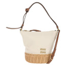 Miu Miu Shoulder Bag Raffia White Gold Auth 129783M-1