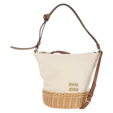 Miu Miu Shoulder Bag Raffia White Gold Auth 129783M
