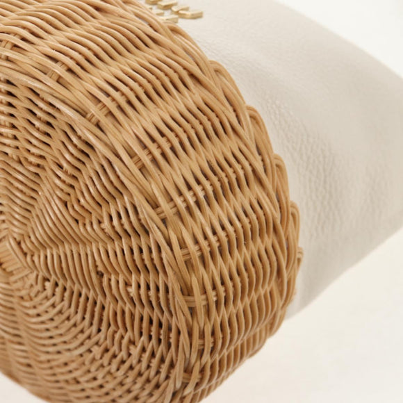 Miu Miu Shoulder Bag Raffia White Gold Auth 129783M