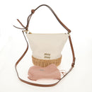 Miu Miu Shoulder Bag Raffia White Gold Auth 129783M-12
