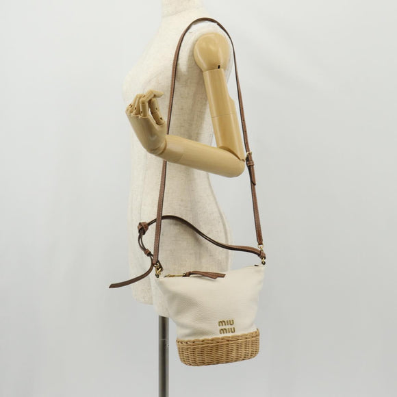 Miu Miu Shoulder Bag Raffia White Gold Auth 129783M