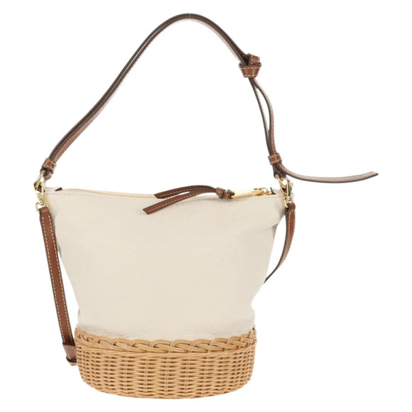 Miu Miu Shoulder Bag Raffia White Gold Auth 129783M