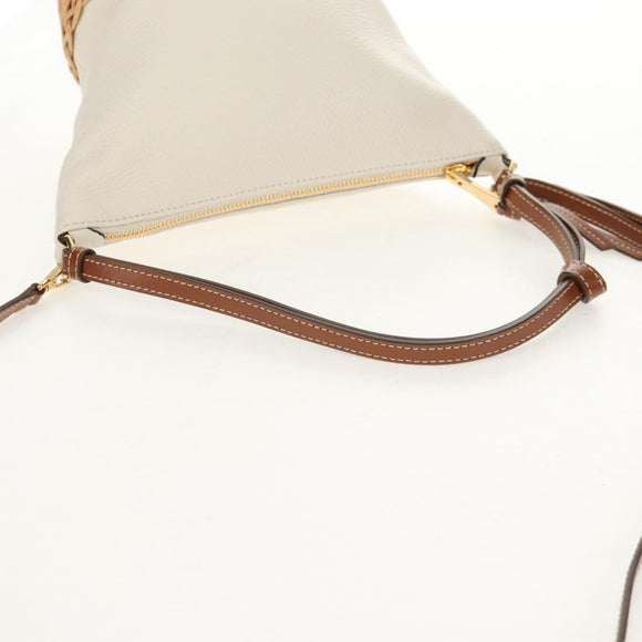 Miu Miu Shoulder Bag Raffia White Gold Auth 129783M