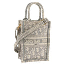 Christian Dior Oblique Book Tote Shoulder Bag Canvas Gray Gold Auth 129785M-1