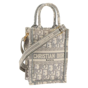 Christian Dior Oblique Book Tote Shoulder Bag Canvas Gray Gold Auth 129785M