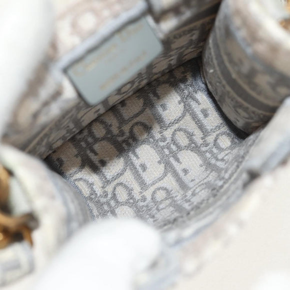 Christian Dior Oblique Book Tote Shoulder Bag Canvas Gray Gold Auth 129785M