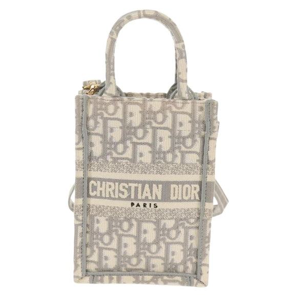 Christian Dior Oblique Book Tote Shoulder Bag Canvas Gray Gold Auth 129785M