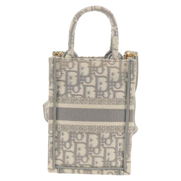 Christian Dior Oblique Book Tote Shoulder Bag Canvas Gray Gold Auth 129785M - 0