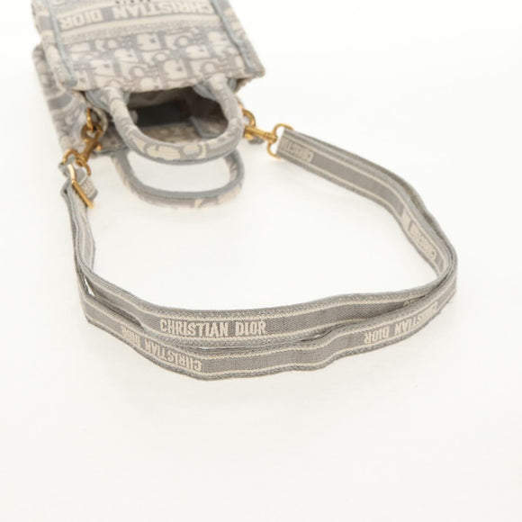 Christian Dior Oblique Book Tote Shoulder Bag Canvas Gray Gold Auth 129785M