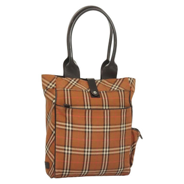 BURBERRY Nova Check Blue Label Tote Bag Canvas Brown Silver Auth 129810