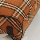 BURBERRY Nova Check Blue Label Tote Bag Canvas Brown Silver Auth 129810-9