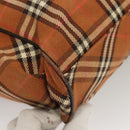 BURBERRY Nova Check Blue Label Tote Bag Canvas Brown Silver Auth 129810-15
