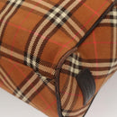 BURBERRY Nova Check Blue Label Tote Bag Canvas Brown Silver Auth 129810-16