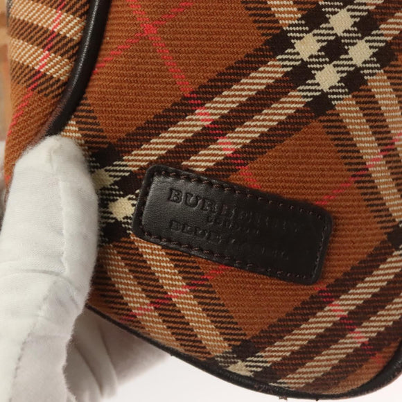 BURBERRY Nova Check Blue Label Tote Bag Canvas Brown Silver Auth 129810