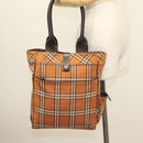 BURBERRY Nova Check Blue Label Tote Bag Canvas Brown Silver Auth 129810-19