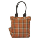 BURBERRY Nova Check Blue Label Tote Bag Canvas Brown Silver Auth 129810-2