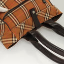 BURBERRY Nova Check Blue Label Tote Bag Canvas Brown Silver Auth 129810-6