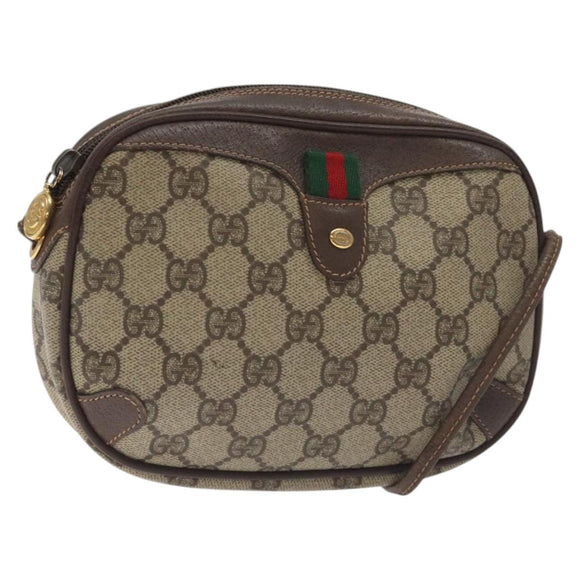 GUCCI GG Supreme Web Sherry Line Bag PVC Beige Gold 156 02 066 Auth 129814