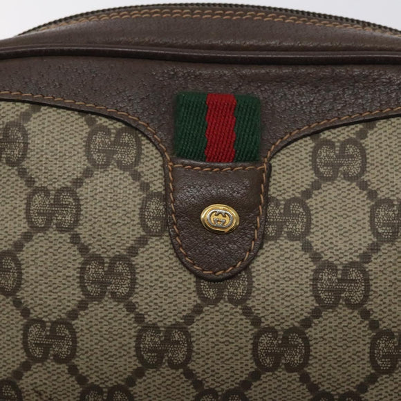 GUCCI GG Supreme Web Sherry Line Bag PVC Beige Gold 156 02 066 Auth 129814