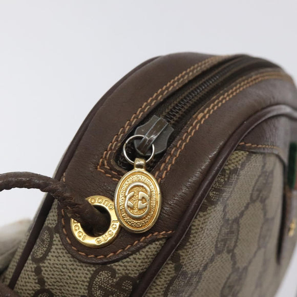 GUCCI GG Supreme Web Sherry Line Bag PVC Beige Gold 156 02 066 Auth 129814