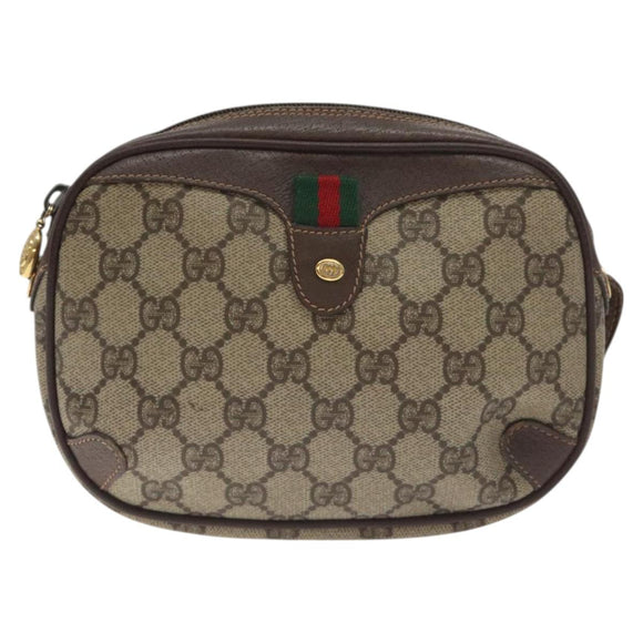 GUCCI GG Supreme Web Sherry Line Bag PVC Beige Gold 156 02 066 Auth 129814