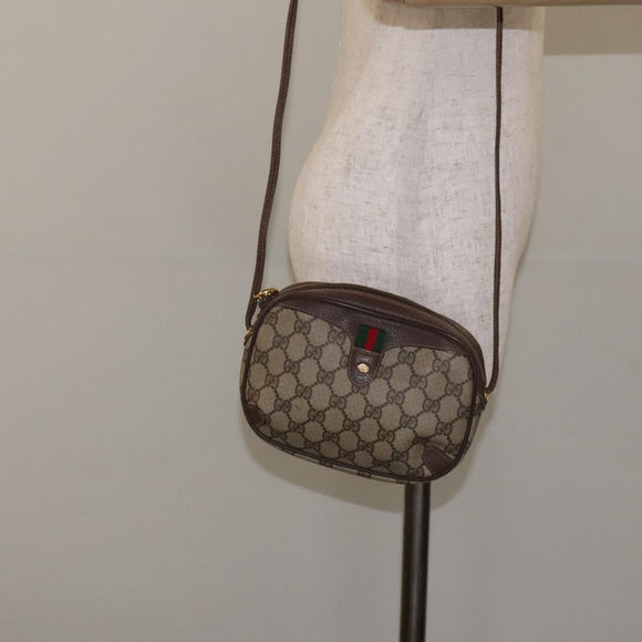 GUCCI GG Supreme Web Sherry Line Bag PVC Beige Gold 156 02 066 Auth 129814