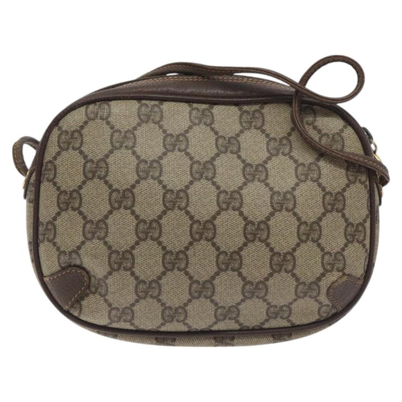 GUCCI GG Supreme Web Sherry Line Bag PVC Beige Gold 156 02 066 Auth 129814