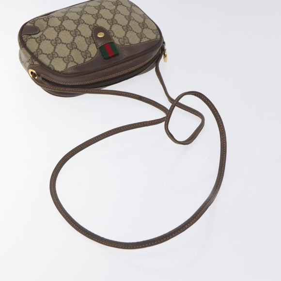 GUCCI GG Supreme Web Sherry Line Bag PVC Beige Gold 156 02 066 Auth 129814