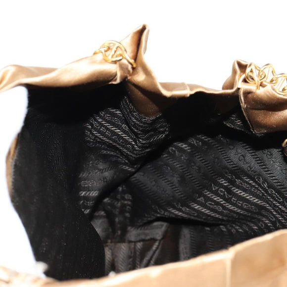 PRADA Chain Tote Bag Satin Gold Auth 129815