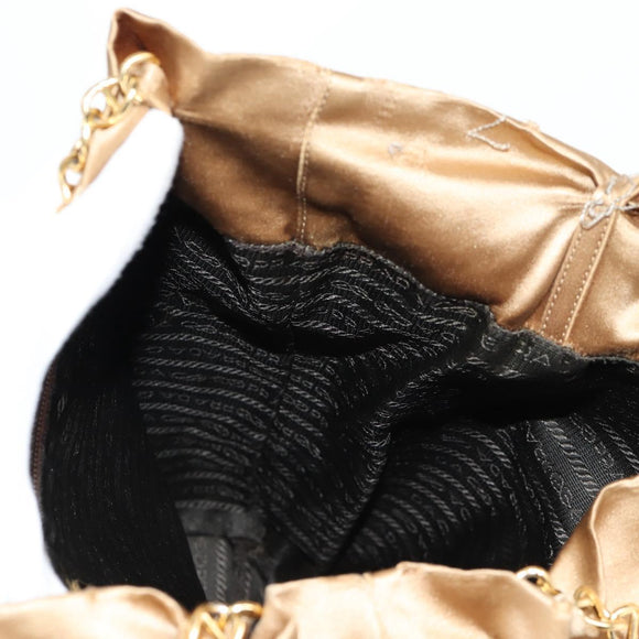 PRADA Chain Tote Bag Satin Gold Auth 129815
