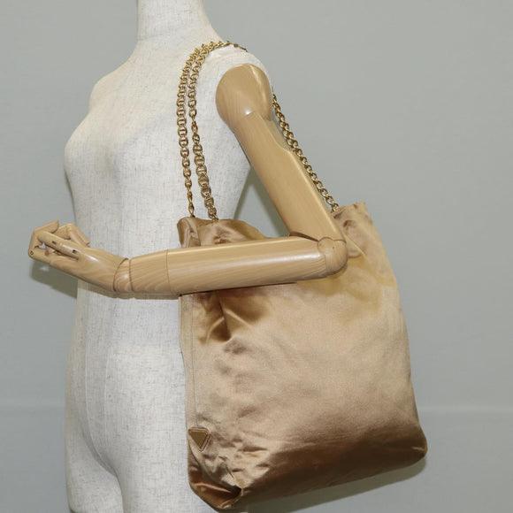 PRADA Chain Tote Bag Satin Gold Auth 129815
