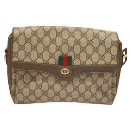 GUCCI GG Supreme Web Sherry Line Bag PVC Beige Gold 904 02 08 Auth 129908 - 0