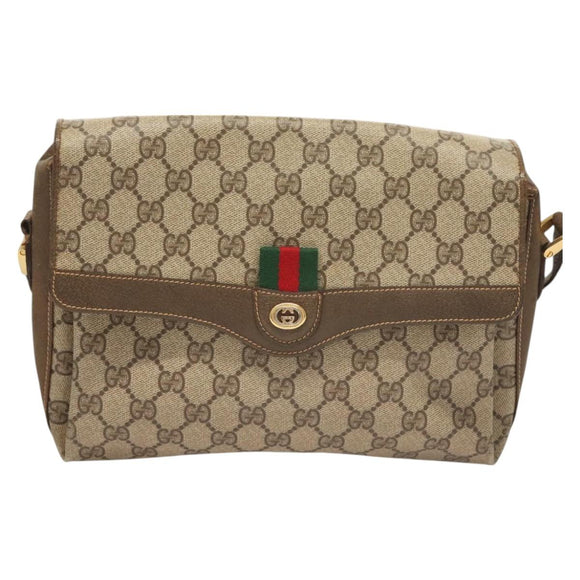 GUCCI GG Supreme Web Sherry Line Bag PVC Beige Gold 904 02 08 Auth 129908