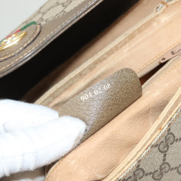 GUCCI GG Supreme Web Sherry Line Bag PVC Beige Gold 904 02 08 Auth 129908