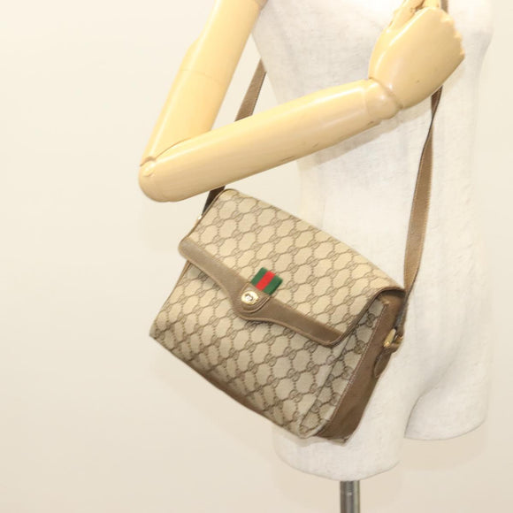 GUCCI GG Supreme Web Sherry Line Bag PVC Beige Gold 904 02 08 Auth 129908