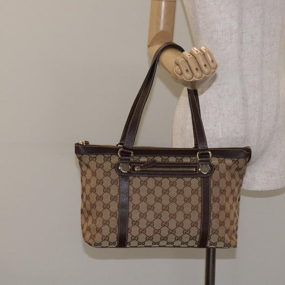 GUCCI GG Canvas Tote Bag Beige Gold 153008 Auth 129911
