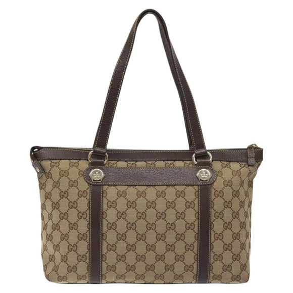 GUCCI GG Canvas Tote Bag Beige Gold 153008 Auth 129911