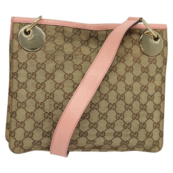 GUCCI GG Canvas Shoulder Bag Beige Gold 120841 Auth 129913