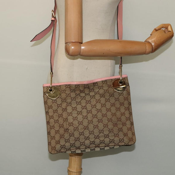 GUCCI GG Canvas Shoulder Bag Beige Gold 120841 Auth 129913