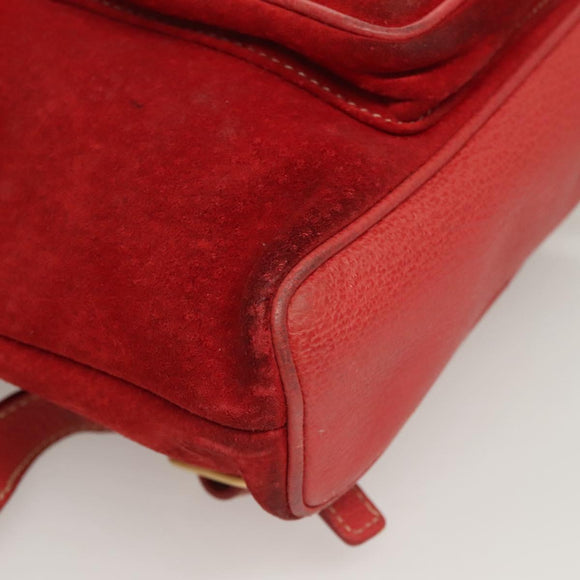 GUCCI Bamboo Backpack Suede Leather Red Gold 003 1956 0030 Auth 129916